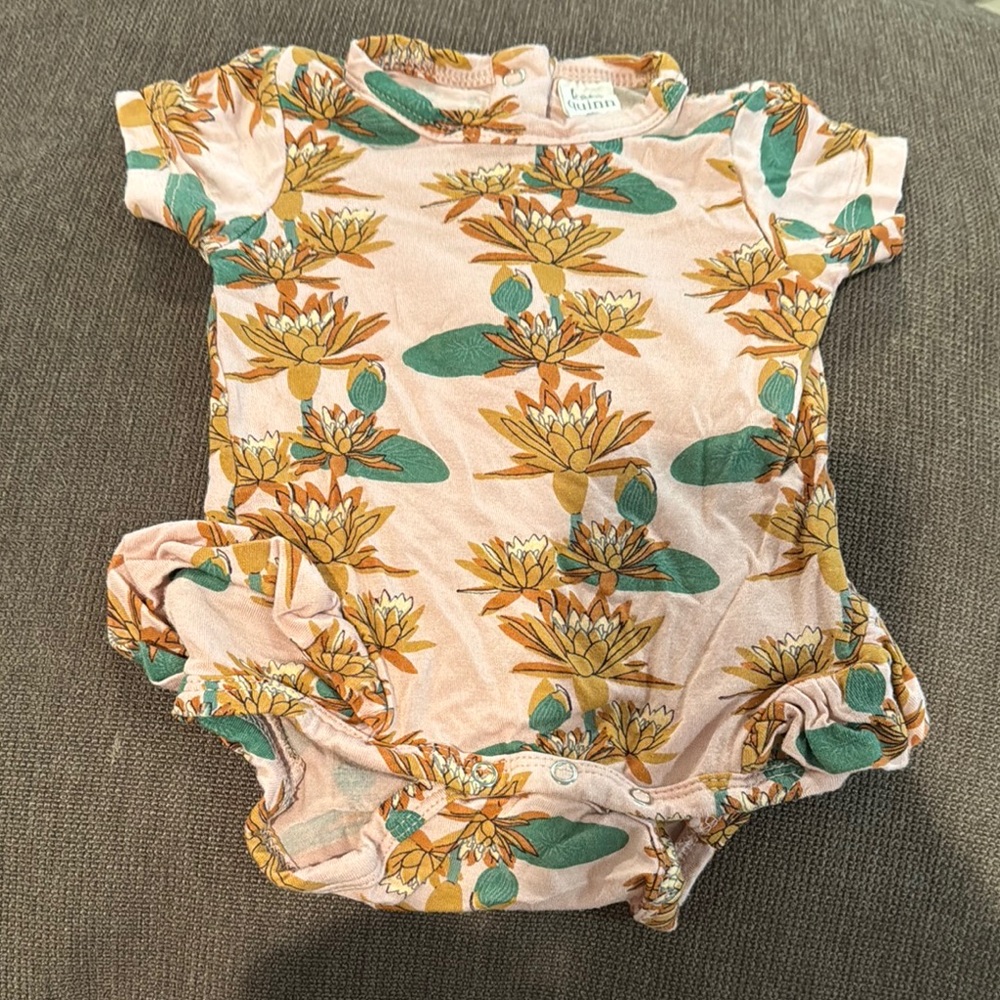 Kate Quinn Pink and Yellow Bodysuit with Ruffled Sleeves